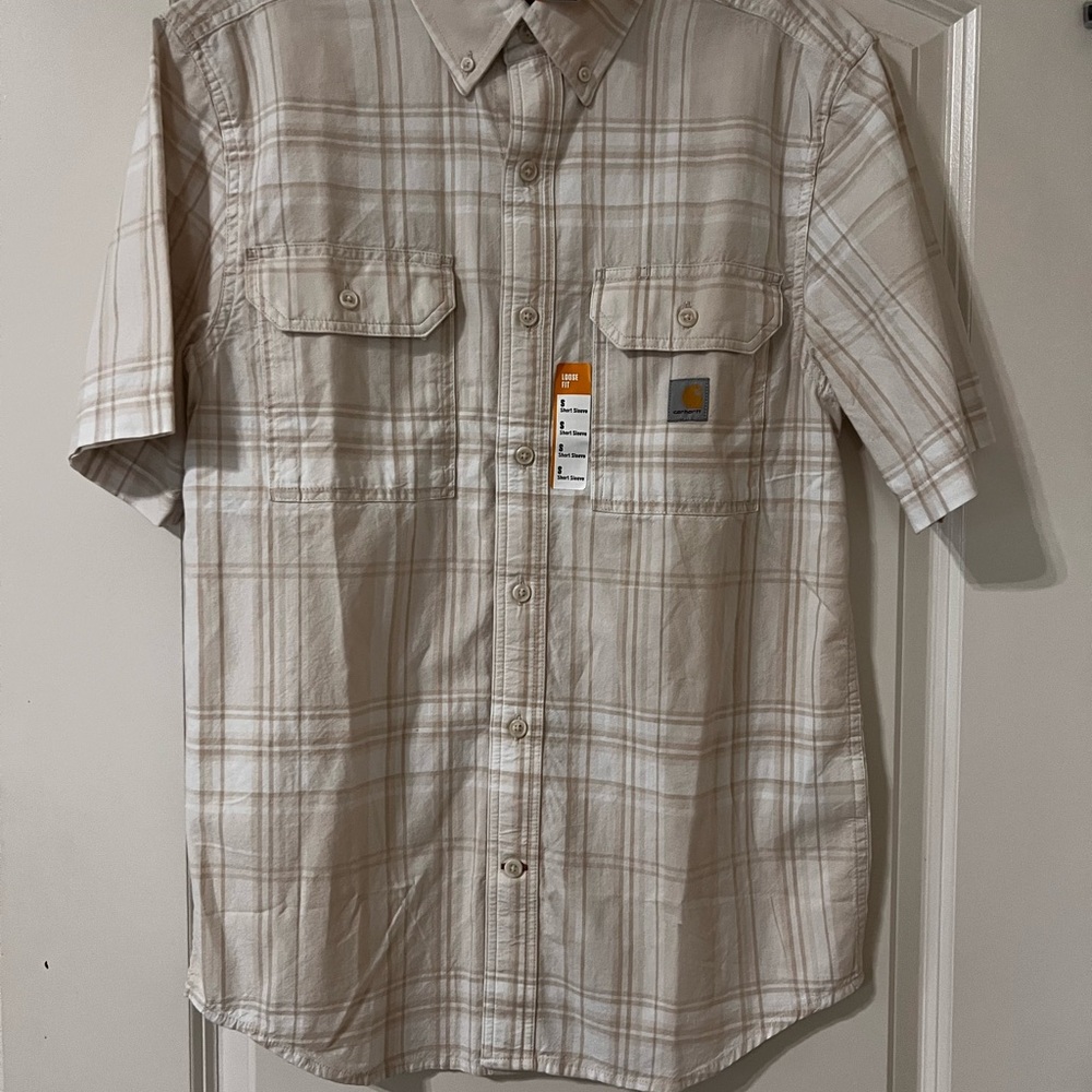 Carhartt Men's Beige Plaid Button Down Shirt